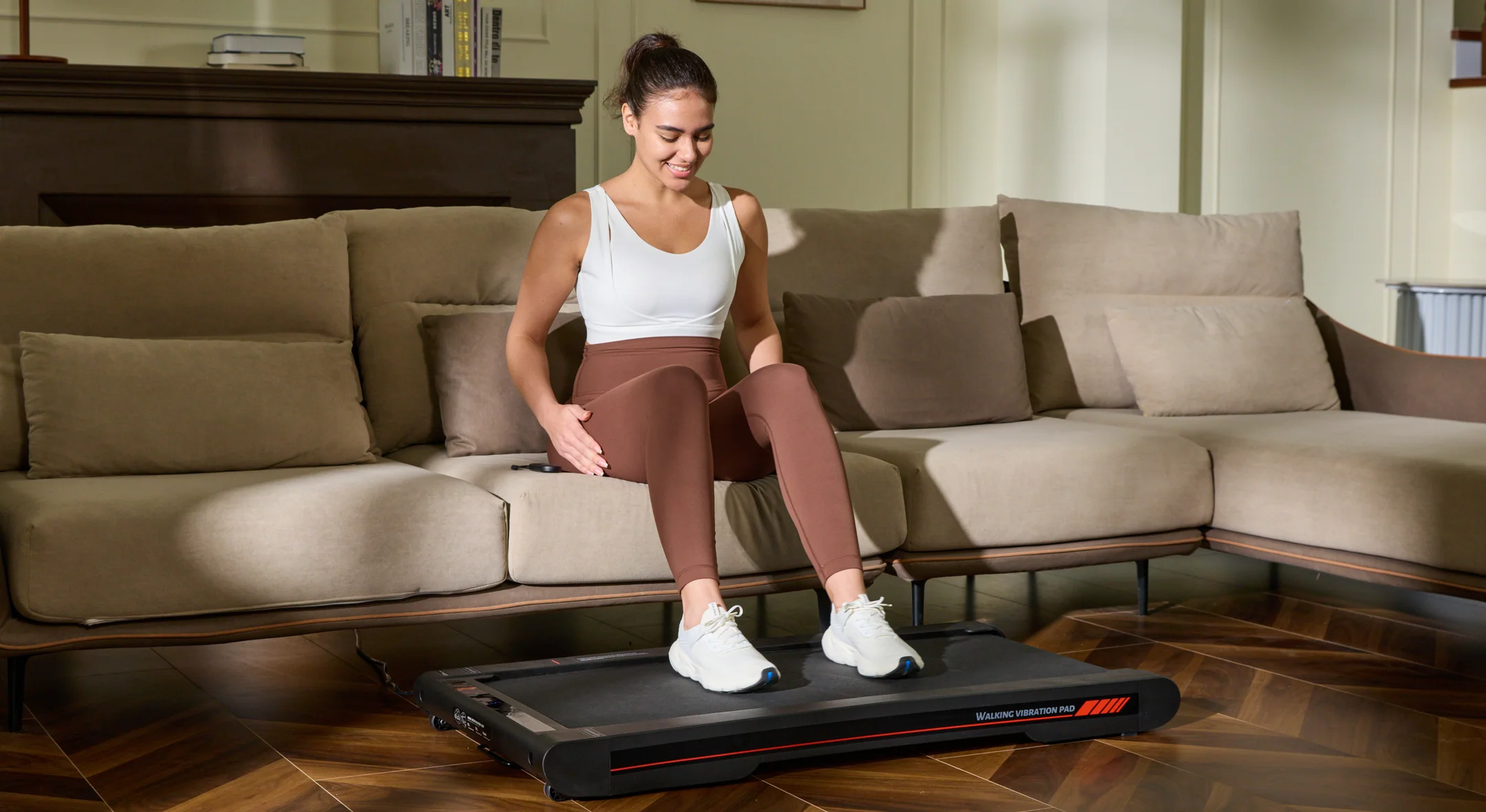 Compact walking treadmill folded for storage